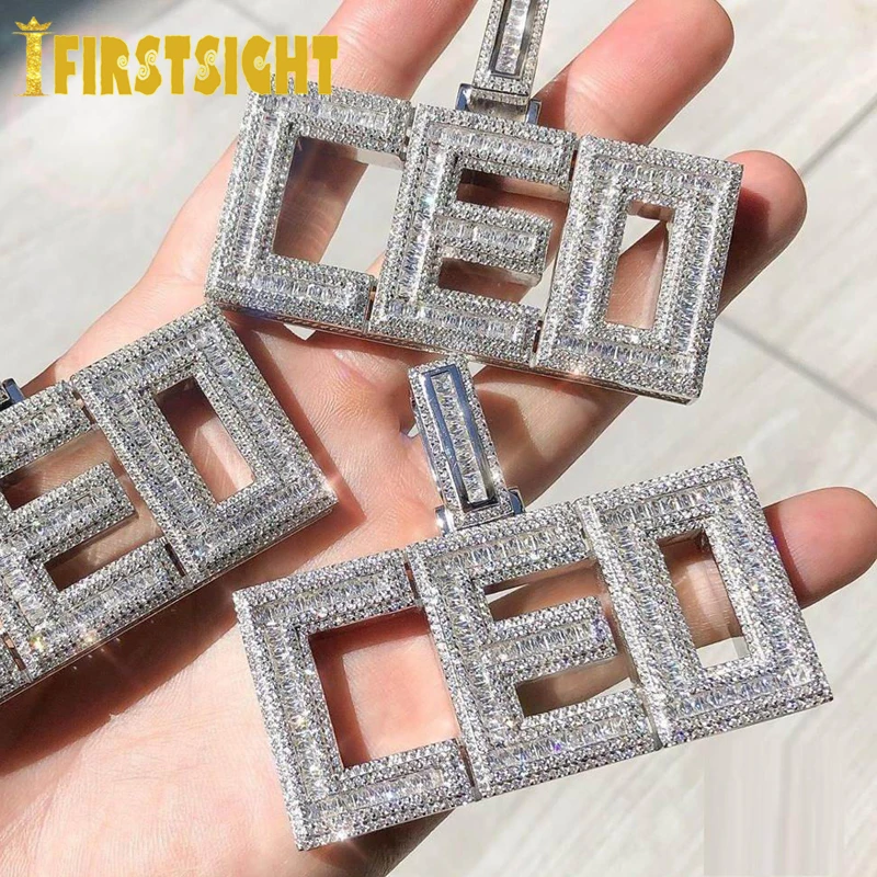 New Iced Out Bling Letters CEO Pendant Necklaces Gold Silver Color AAA Cubic Zirconia CEO Necklaces Men's Hip Hop Jewelry