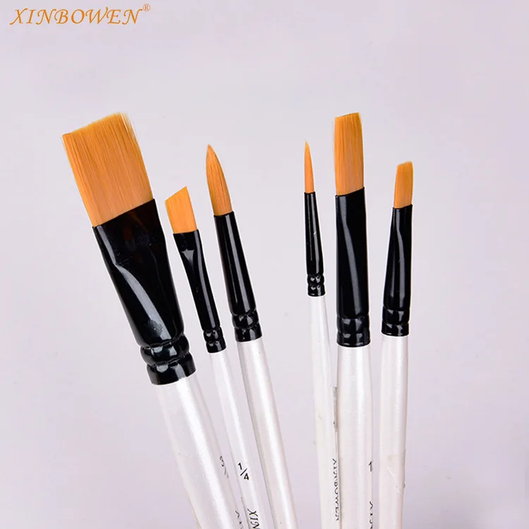 6Pcs/Set Watercolor Wooden Handle Paint Brushes Different Shape Plain Pointed Tip Nylon Hair Painting Brush Set Art Supplies