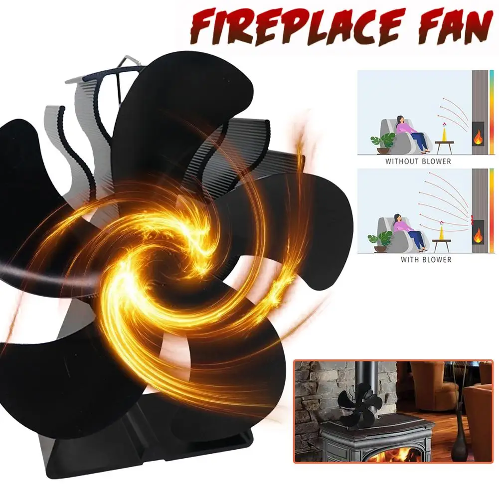 5-Propeller Stove Fan Fireplace Fans Quiet Home Fireplace Fans High-Efficiency Thermal Power Fireplace Heating Fans for Home