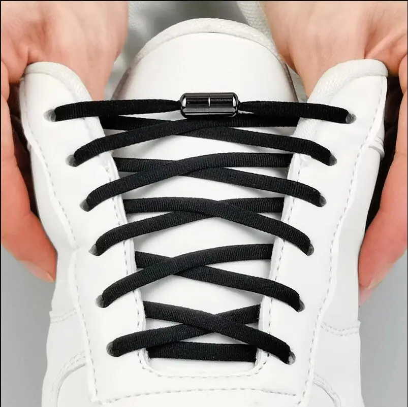 

A Pair Elastic No Tie Shoelaces Metal Lock Lazy Shoe Laces For Kids Adult Sneakers Semicircle Quick Shoelaces 100CM SO002