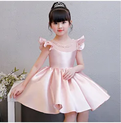 Kids Wedding Party Dresses for Flower Girls Children Sequins Ball Gowns Pink Baby Infant 1 year Girl Baby Birthday Pageant Dress