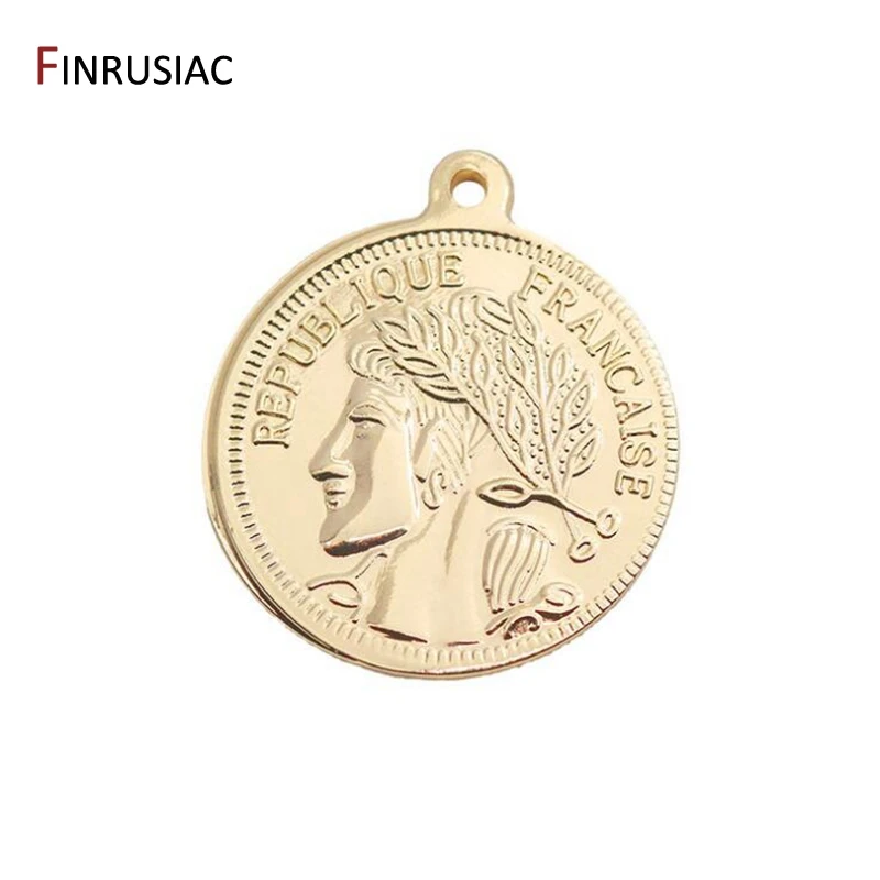 Retro Commemorative Coin Charms DIY Necklace Pendant Accessory, Gold Plated Portrait Pendants Charms For Jewelry Making