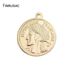 Retro Commemorative Coin Charms DIY Necklace Pendant Accessory, Gold Plated Portrait Pendants Charms For Jewelry Making