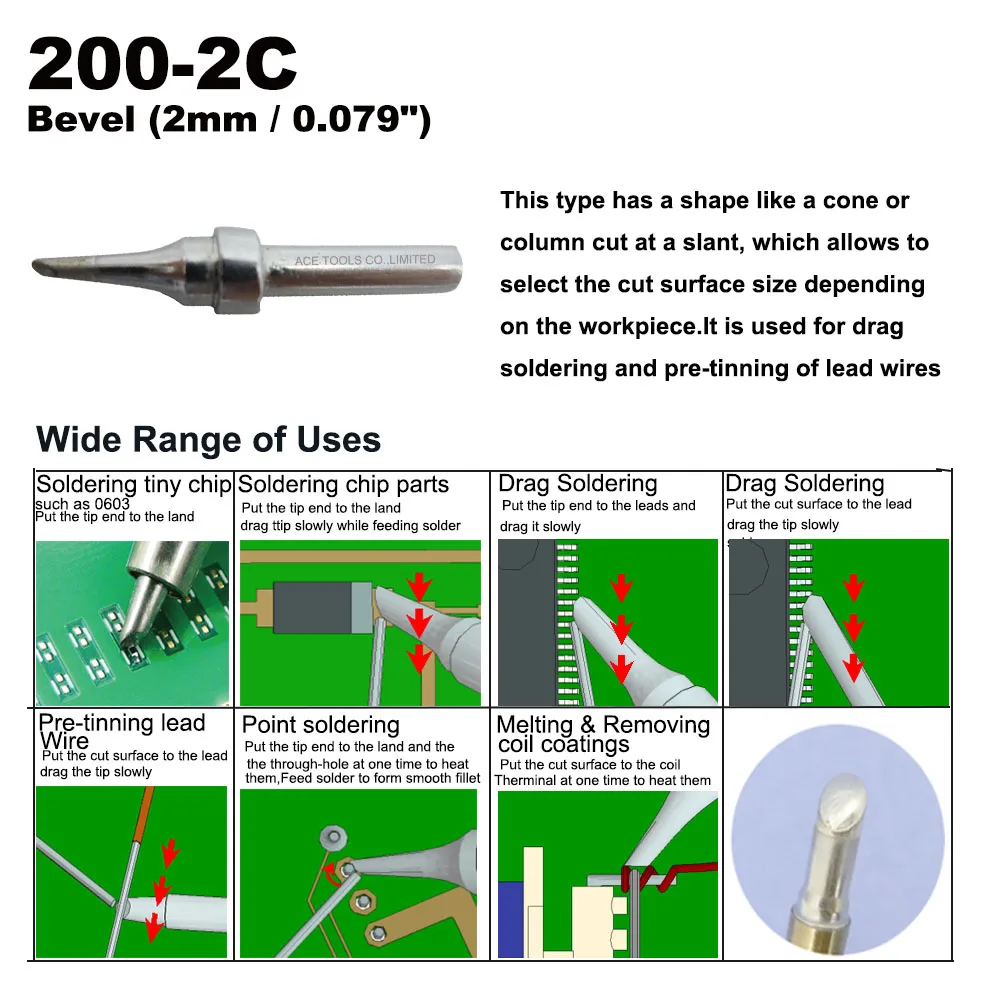 200-2C شطبة 2 مللي متر استبدال طرف مكواة لحام صالح سريعة 203 203H 204 204H 203D 376(I) 376D(I) 3100 3101 3102 3112 3202 20H-90