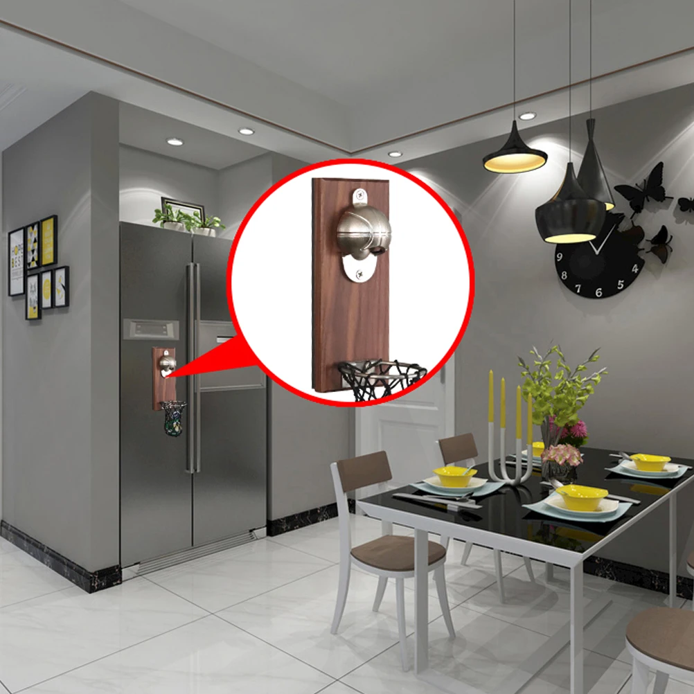 Creative Magnetic Bottle Opener Wall Mounted Fridge Beer Opener Embedded Solid Wood Magnet Cap Catcher For Wine Beer Zinc Alloy