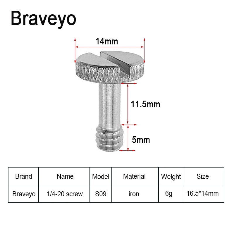 1/4-20 D-ring Mounting Camera Screws Stainless Steel Extended DSLR Tripod Quick Release Plate Screw Photography Accessories