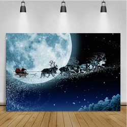 Laeacco Christmas Night Scenery Starry Sky Moon Photography Background Santa Sleigh Portrait Photocall Backdrop For Photo Studio