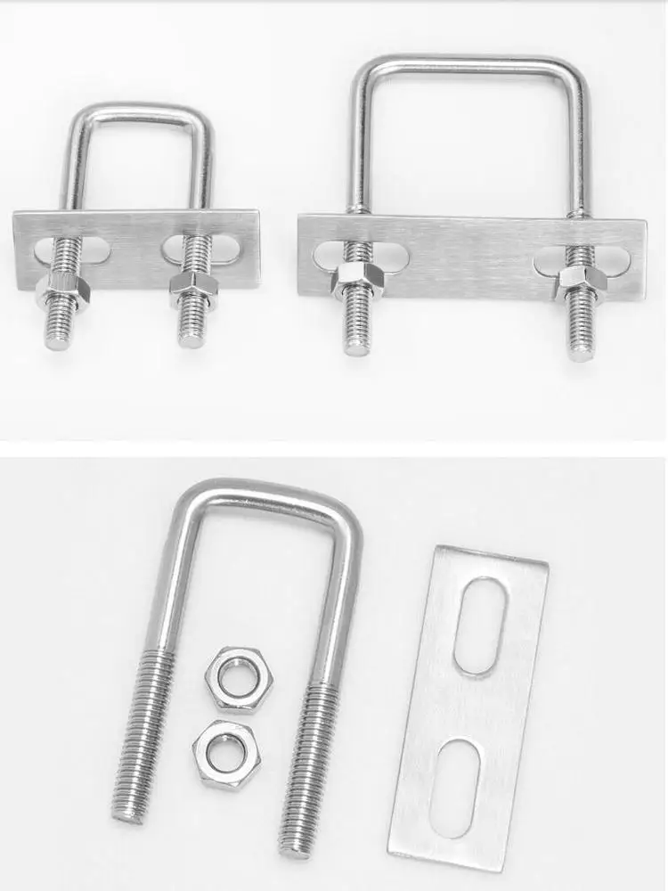 HQ UB02 Stainless Steel 304 Square U-Bolts with Nuts Pipe Nut Bolt Clamp with Frame Straps Inner Width 25-150MM M6-M10