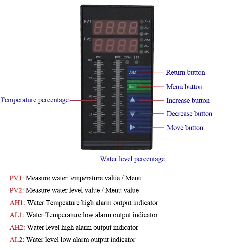 0-100‘C 0-10m water temperature and water level controller with water temperature sensor and water level sensor 4 relays output