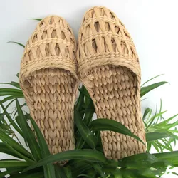 Summer fashion unisex home shoes women's straw slippers new couple shoes handmade Chinese style comfortable sandals