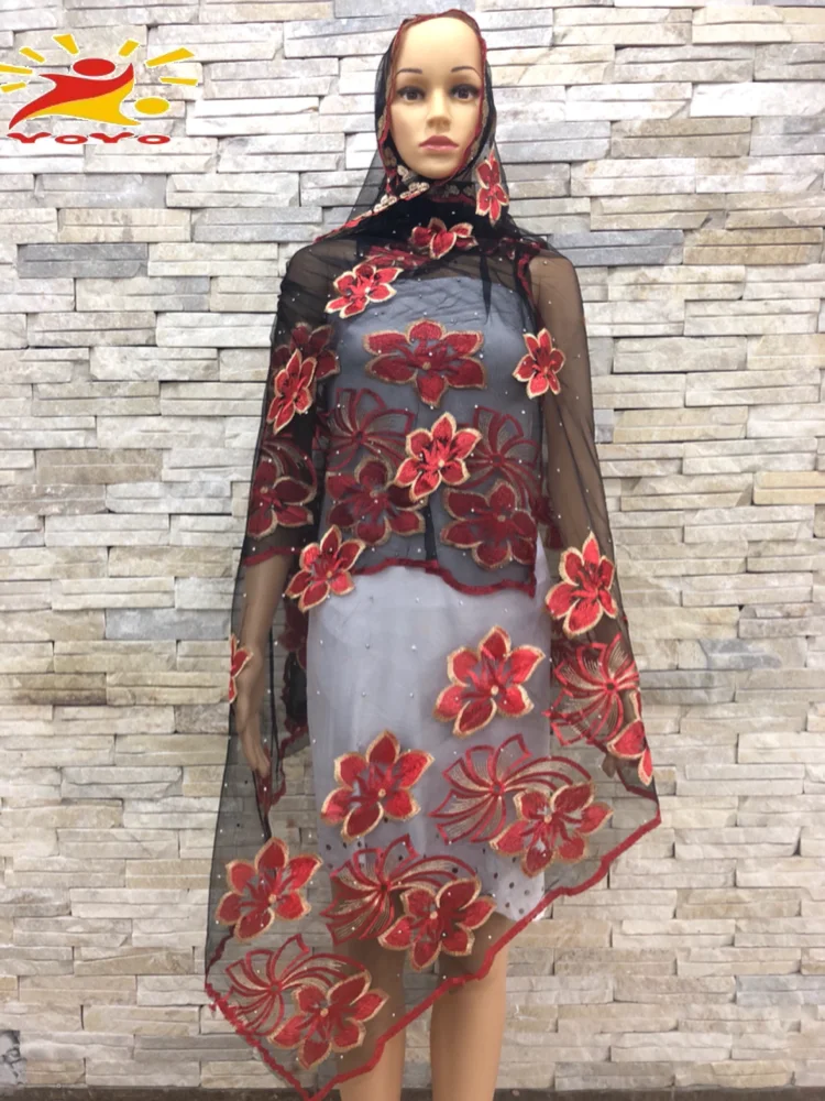 New Summer African Women Scarf Muslim Net Hijab Sequins Embroidery Big Size Scarf For Shawls HB069