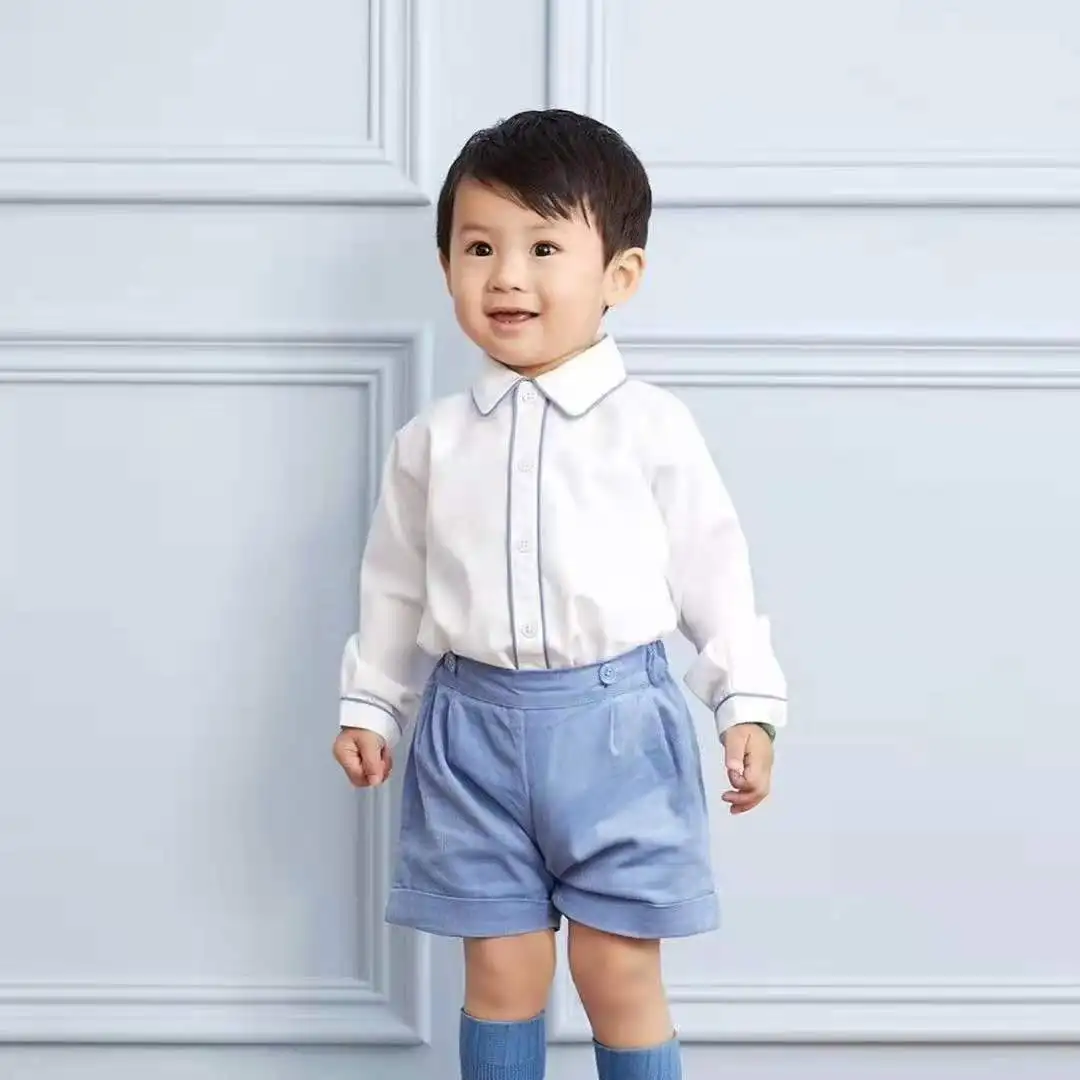 Ins Hot Sale Boys Gentleman Suit Children Boutique Clothes Set Baby Boy Birthday Outfits Long Sleeve Shirt+Short Pants