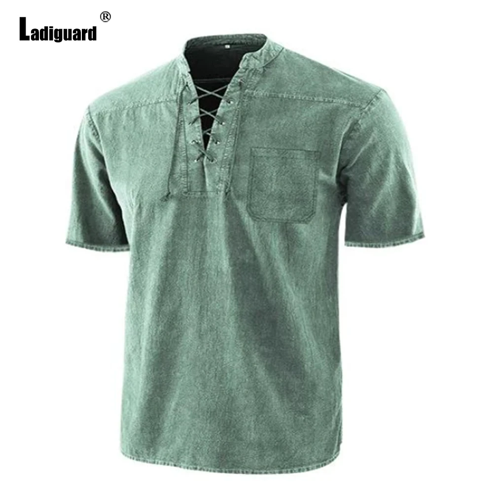 

Men Short Sleeve Board Shirts Clothing 2025 New Summer Fashion Basic Tops Solid Lace-up Blouse Plus Size Mens Casual Beach Shirt