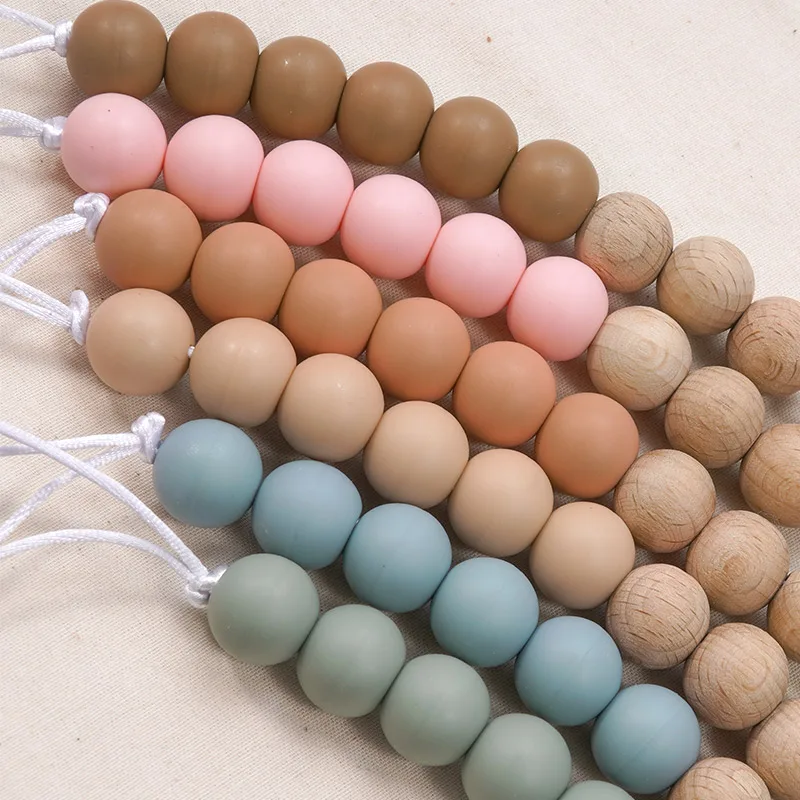 2024 Baby Food Grade Silicone Pacifier Chain Baby Hand-Held Pacifier Chain With Wooden Metal Clip Newborn Toy Pacifier Chain