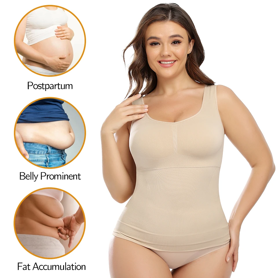 Shapewear for Plus Size Women Tummy Control Shapewear Built-in Bra Shaping Tank Tops Slimming Body Shaper Compression Underwear