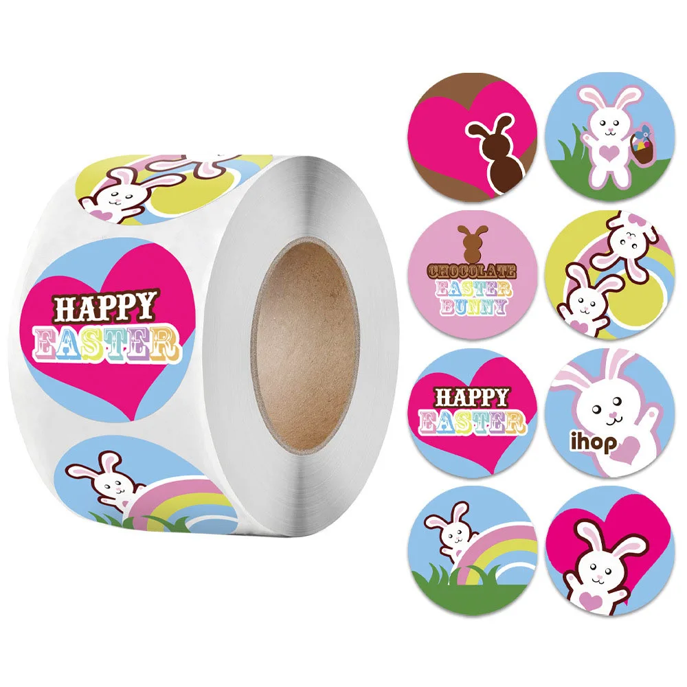 100-500pcs Happy Easter Stickers For Gift Bag Box Envelope Seal Label Round Rabbit Bunny Sticker Easter Decor Handmade Sticker