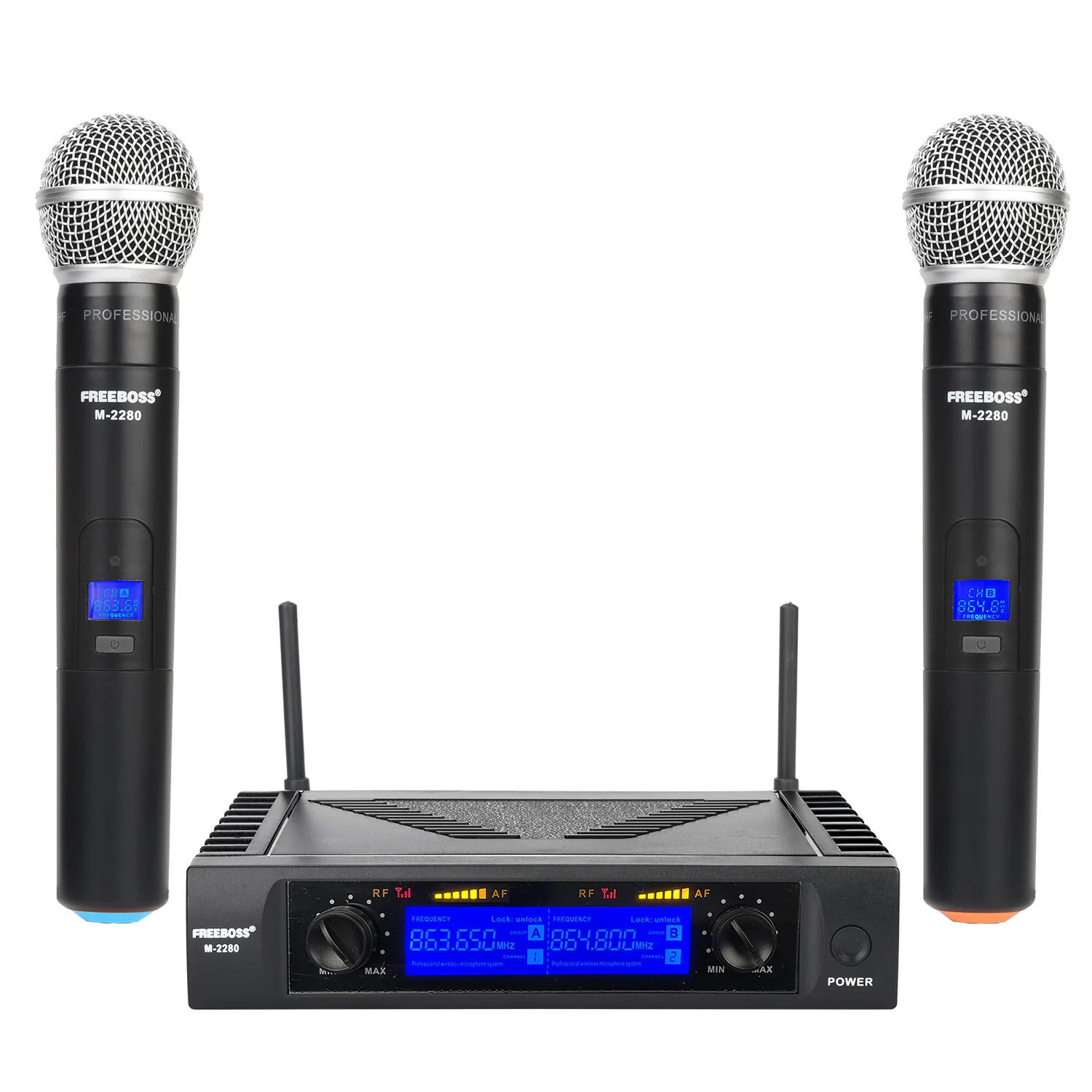 Metal Base Wireless Microphone 2 Channels 50M Distance UHF Fixed Frequency Karaoke Mic For  Churh School  Family Party M-2280