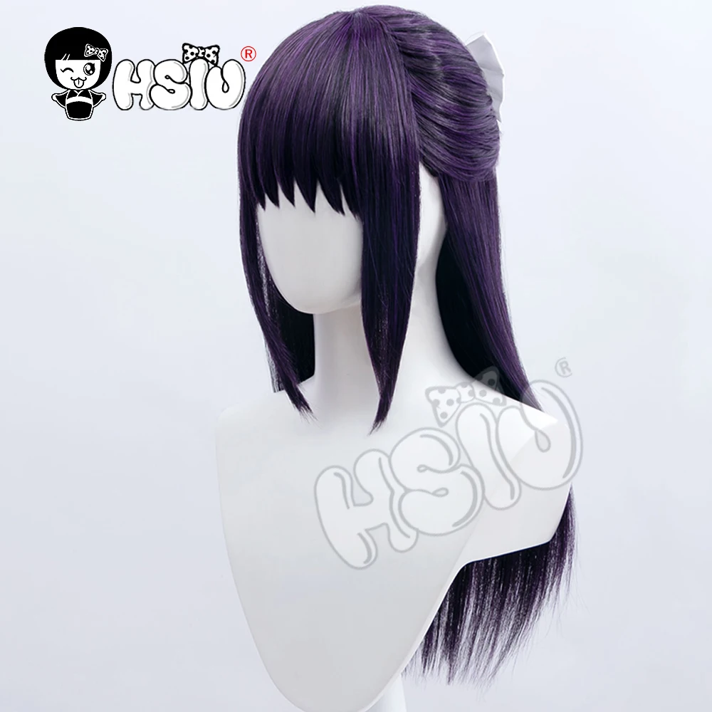 Iori Utahime cosplay Perücke Jujutsu Kaisen Cosplay HSIU Schwarz und lila mixed langes haar + Freies weiß bogen haar zubehör + perücke net