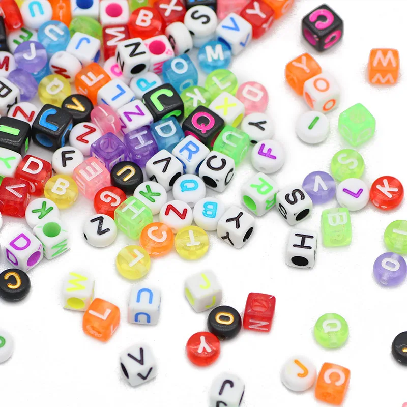 6/7MM Mixed Letter Acrylic Alphabet Square Cube Flat Round Loose Spacer Beads For Jewelry Making DIY Bracelets Necklace Findings