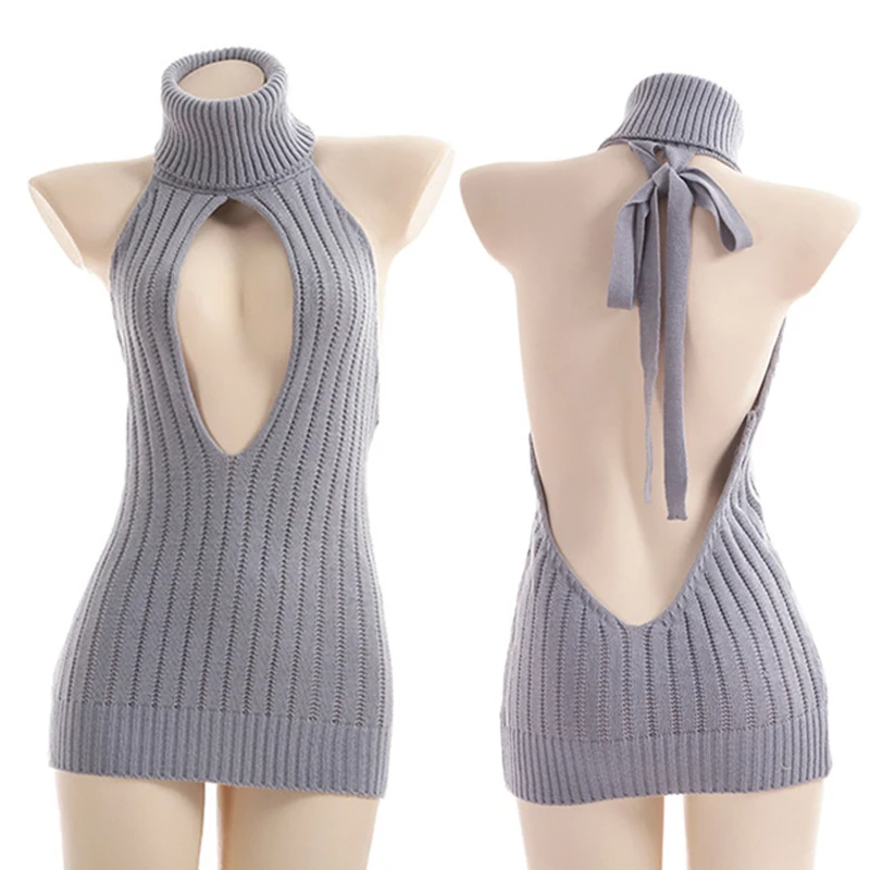 2024 Fashion Sexy Women Backless Virgin Killer Sweater Turtleneck Open Chest Hollow Knitted Pullovers Fall Sweaters