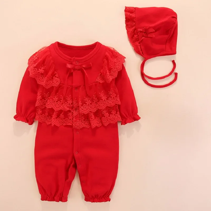 Newborn Baby Girl Clothes Lace Jumpsuits & Hats Clothing Sets Princess Girls Fall Spring Pink Romper Baby Girl Socks 3 6 9 Month