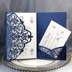 50pcs Blue White Laser Cut Wedding Invitation Card Business With RSVP Card Customize Greeting Cards Wedding Decor Party Supplies