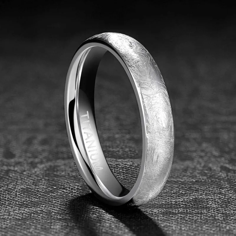 TIGRADE 4mm 6mm Titanium Ring Dome Brushed Special Scratch Design Wedding Band Comfort Fit Size 5-13