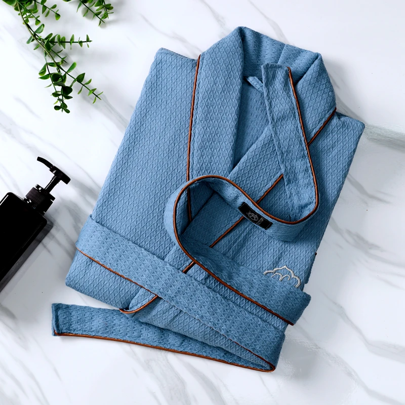 Bata de algodón para hombre, albornoz tipo kimono 100% de algodón, bata de baño de gofres de talla grande, batas para hombre, ropa de dormir de Hotel para mujer, bata