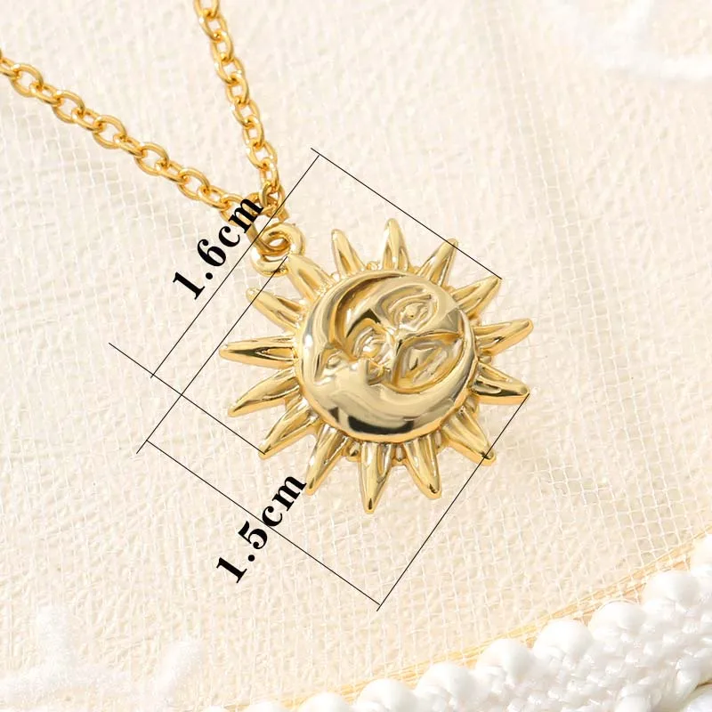 Vintage Sun Moon Pendant Necklace For Women Gold Color Stainless Steel Chain Necklaces Celestial Aesthetic Jewelry Collier mujer