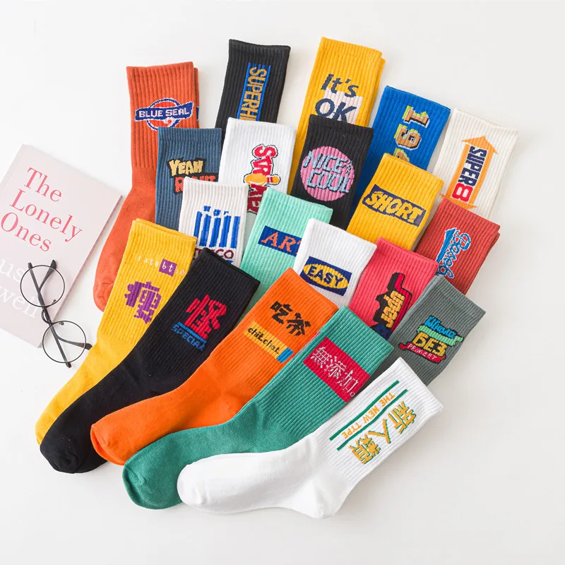 Men's Socks Fashion Harajuku Style Unisex Funny Street hip Hop Happy Skateboard Socks Sports Crew Calcetines Divertidos