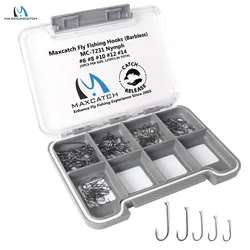 Maximumcatch 125pcs 6#8#10#12#14#16#18# Fish-Friendly Barbless Fly Tying Hooks Set Nymph Jig Forged Black Nickle Fishing Hooks
