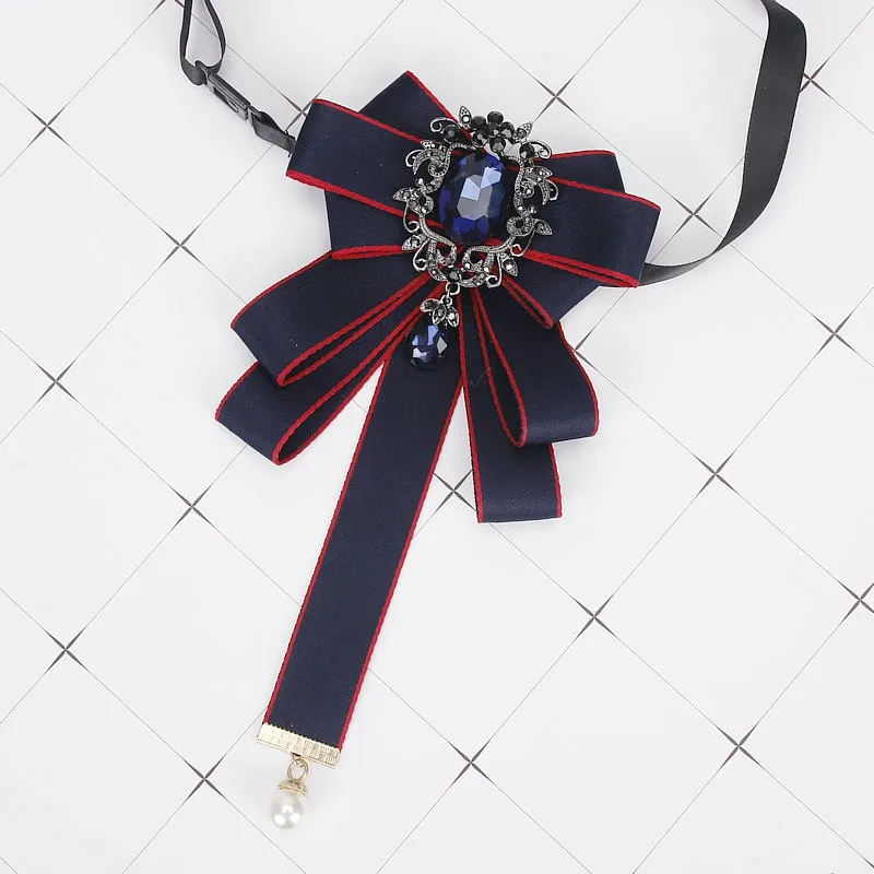 Gorgeous Bow Tie Vintage Luxury Lady Head Diamond Pearl Ribbon Tassel Brooch Chic Girls Elegant Costume Jewelry Collar Pin