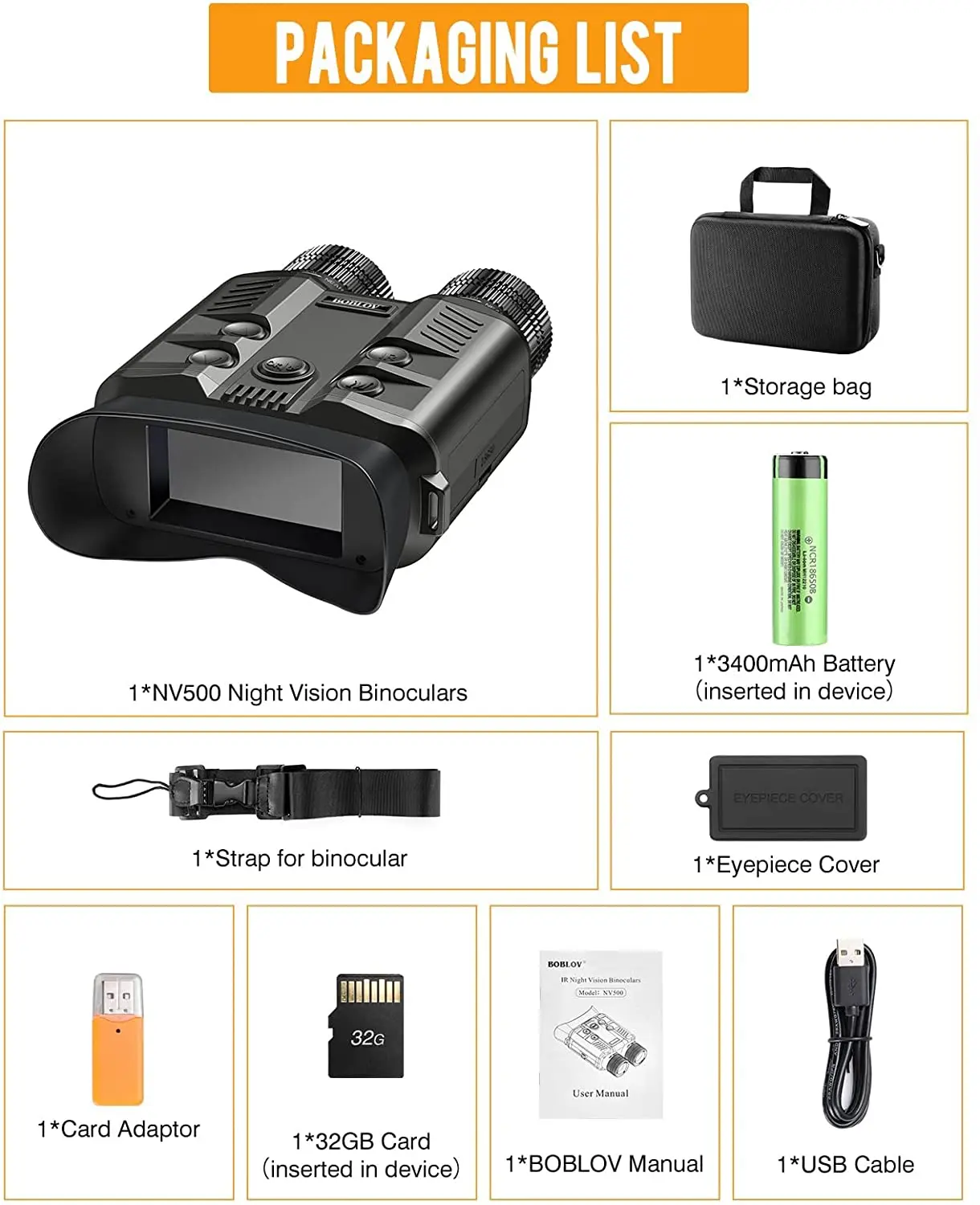 مناظير للرؤية الليلية 1080P 500M 5X البصرية كامل الظلام الرقمية الأشعة تحت الحمراء تلسكوب 32GB 3 'شاشة صور تسجيل الفيديو كاميرا الصيد