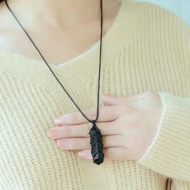 Wholesale Black Obsidian Natural Stone Pendants Pendulum Pendant Necklace Safe Lucky For Women Men Couple Style Fashion Jewelry