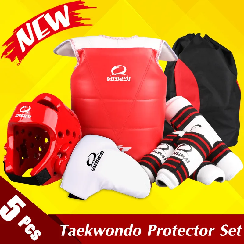 Hurtownia WTF zatwierdzone Taekwondo ochraniacze suite kask klatki piersiowej shin arm guards dziecko karate nakrycia głowy MMA kick body hugo kaski