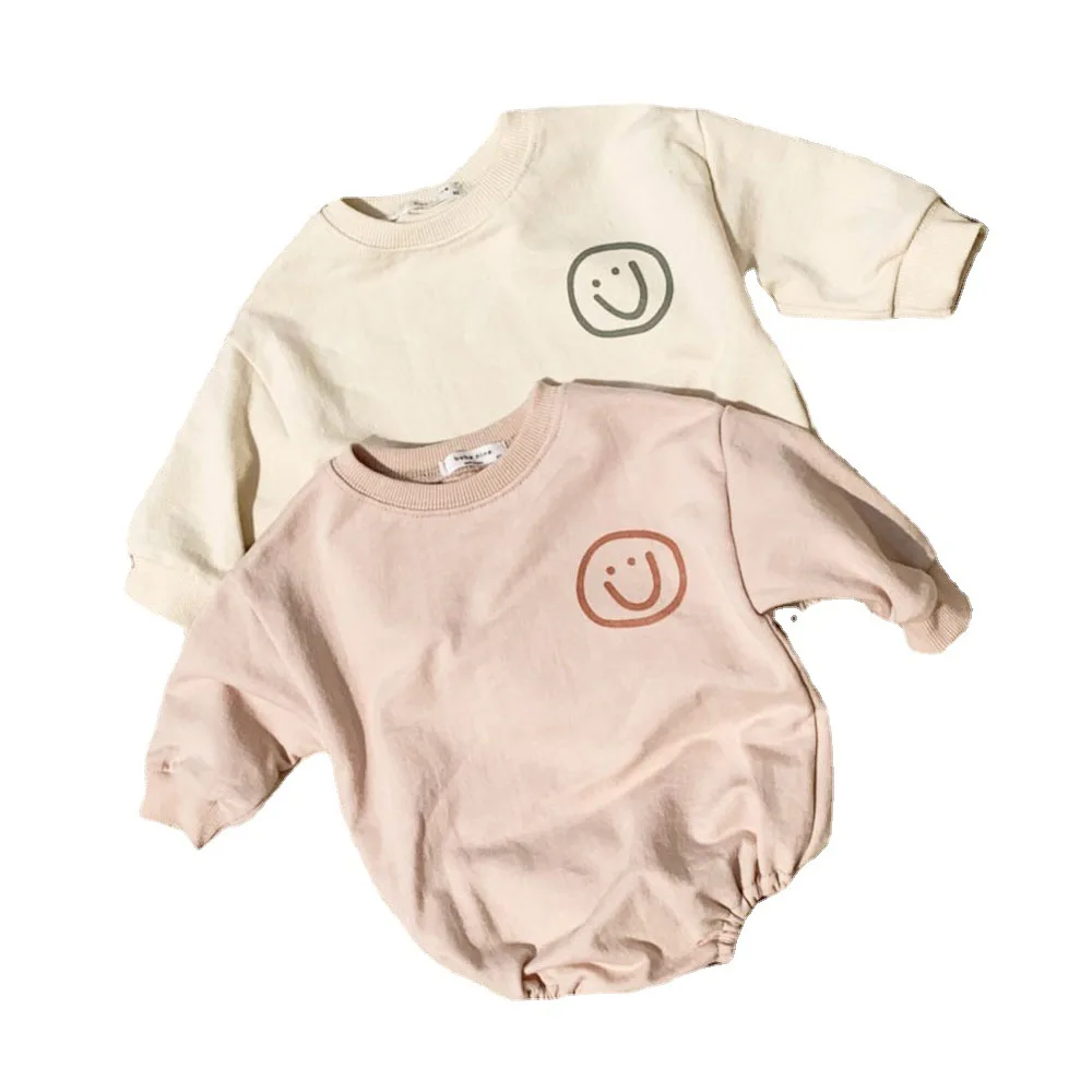 2024 New Baby Cotton Bodysuit Simple Smile Print Boys Clothes Infant Girl Long Sleeve Jumpsuit Loose Newborn Autumn Clothing