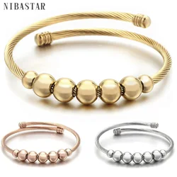 Fashion 8mm Beads Stainless steel Cable stretch Beaded Jewelry Bangle Charm Bracelets High Quality Bracelet For Women