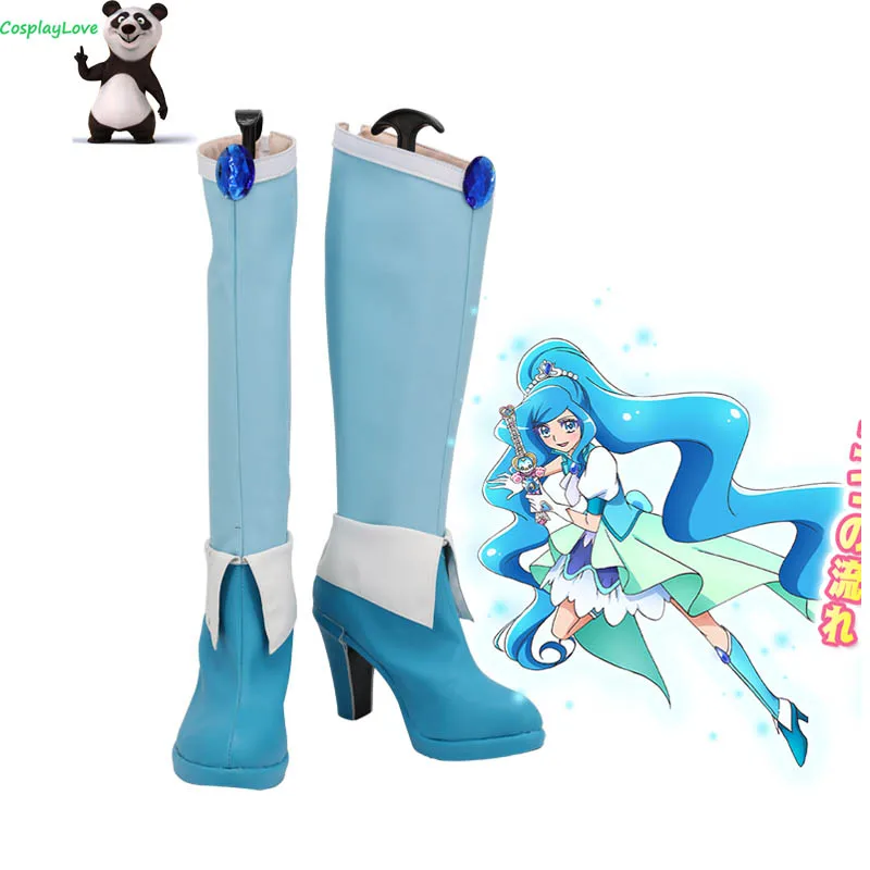 

CosplayLove Healin' Good Pretty Cure Sawaizumi Chiyu Cure Fontaine Blue Cosplay Shoes Long Boots Leather Custom Made