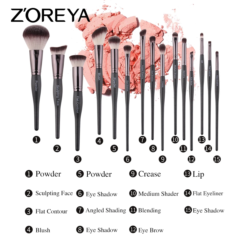 ZOREYA Black Makeup Brushes Set Eyebrow Eyelash Powder Synthetic Foundation Brushes Make Up Brushes Cosmetics Beauty maquillaje