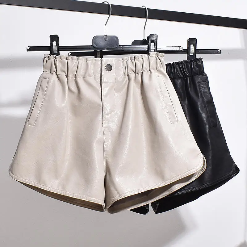 

Womens Faux Leather Shorts Spring Autumn Loose Wide Leg Biker Shorts Women Fashion High Waist Leather Short Femme Trousers C7388