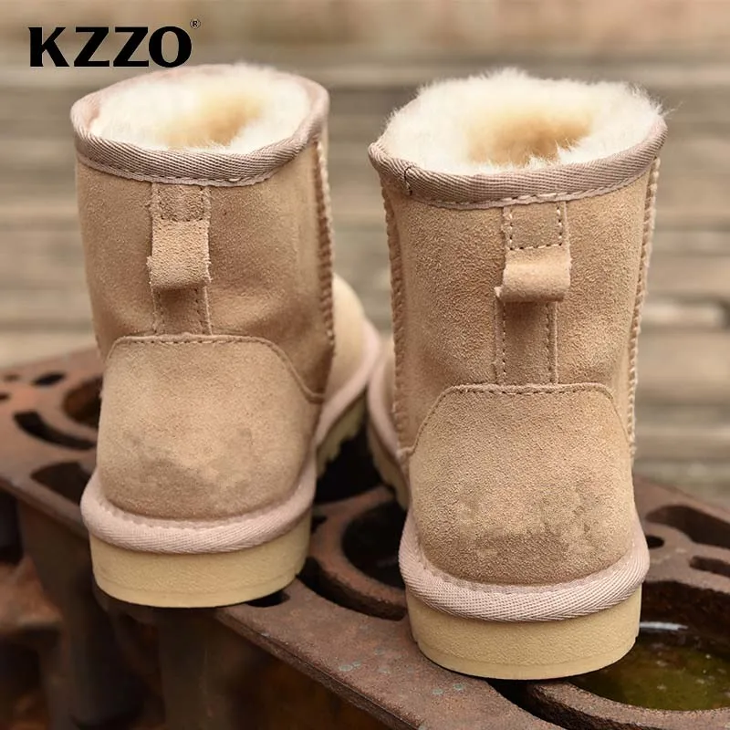 KZZO Australia Classic Sheepskin Snow Boots Women Natural Wool Fur Casual Short Ankle Boots Winter Warm Shoes Non-slip size34-47