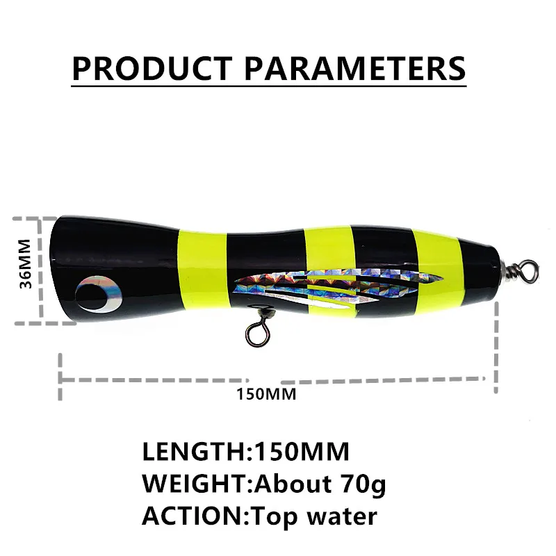 SWOLFY 1 TEILE/LOS Topwater Holz Popper 65G/ 70g /115G/190G GT Oberfläche Popping locken Tiefe Meer Boot Angeln Köder – Detail 17