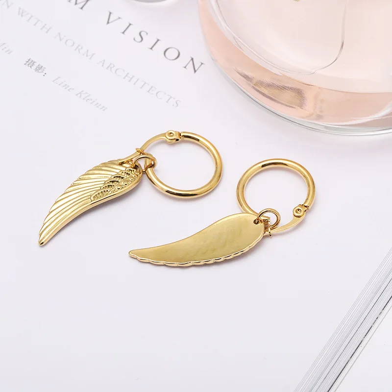 Gold Color Stainless Steel Angel Wings Dangle Earrings for Men Boy Fashion Feathers Punk Cool Male Jewelry