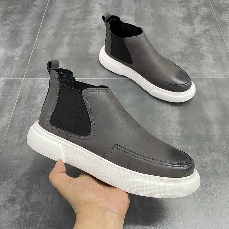 new fashion chelsea boot for men flats platform shoes autumn winter botines hombre cow leather ankle botas masculinas chaussure