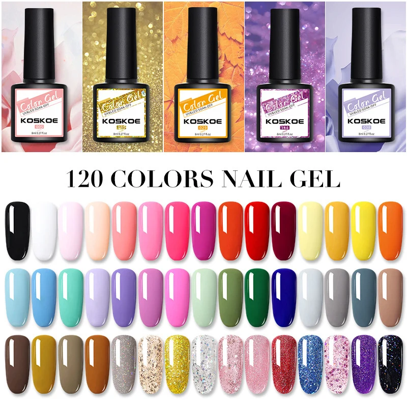 1 sztuk zestaw żel do paznokci 120 kolor brokat Semi permanentny żel hybrydowy lakier podkład Top Coat Soak Off UV LED Nail Art