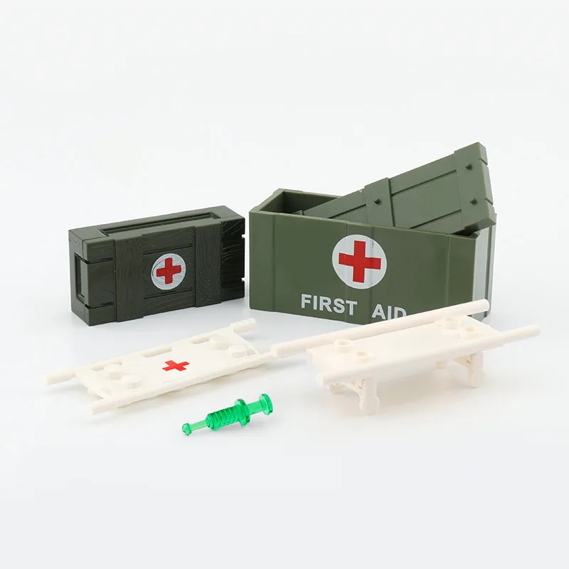 MOC WW2 Military Medical Accessories Building Blocks Army Medical Box Syringe Soldier Helmets Stretcher Parts Bricks Toys C217