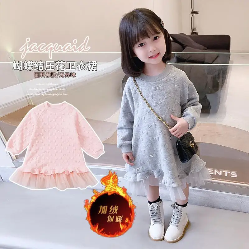 

Fashion Baby Girl Princess Dress Ruffle Tutu Autumn Winter Thick Toddler Teen Girl Long Sleeve Vintage Bow Girls Clothes 2-6Y