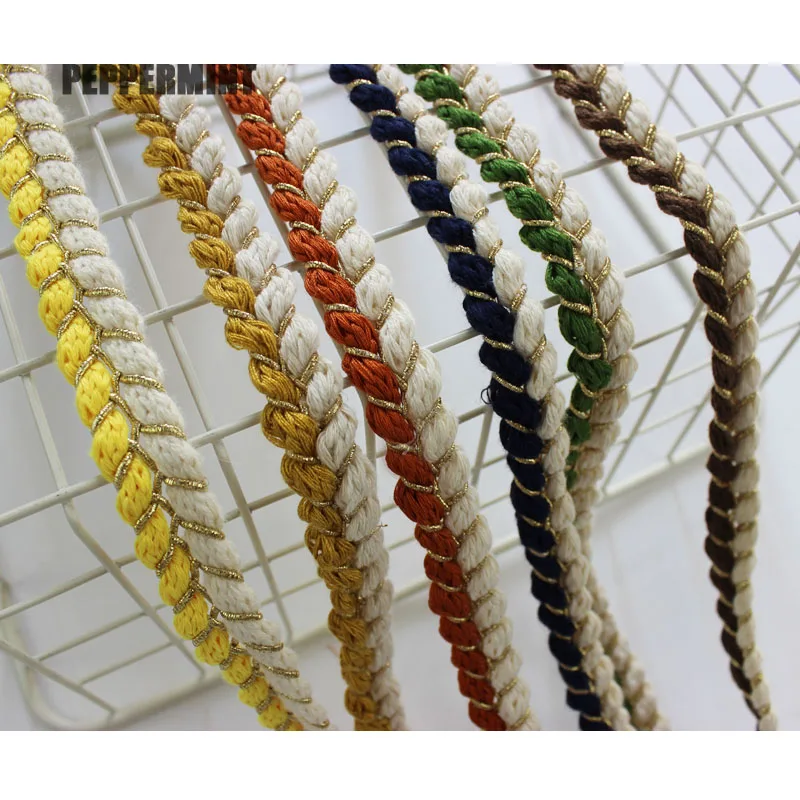 1 Yard 1.5cm Golden Braid Trim Cotton Rope Woven Webbing Color Mixed Trimming Sewing Accessory for Garment DIY Trimming