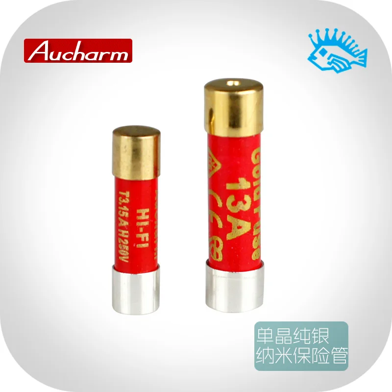 

1pcs Aucharm HiFi fever grade single crystal sterling silver nano fuse gold-plated cap audio fuse 5x20mm 6x25mm