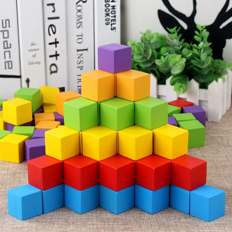 30/50PCS 2CM Wooden Cubes Building Block Toys For Children Montessori Color Shape Cognize Learning Educational Toys Baby Block